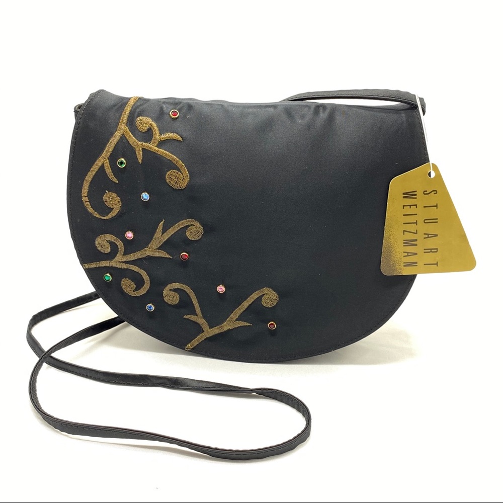 Stuart Weitzman Black Mini Bag with Gold Embroidery and Colorful Accents